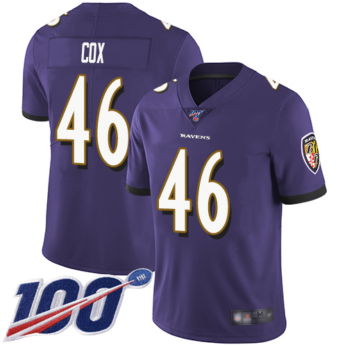 Baltimore Ravens Limited Purple Men Morgan Cox Home Jersey NFL Football #46 100th Season Vapor Untouchable